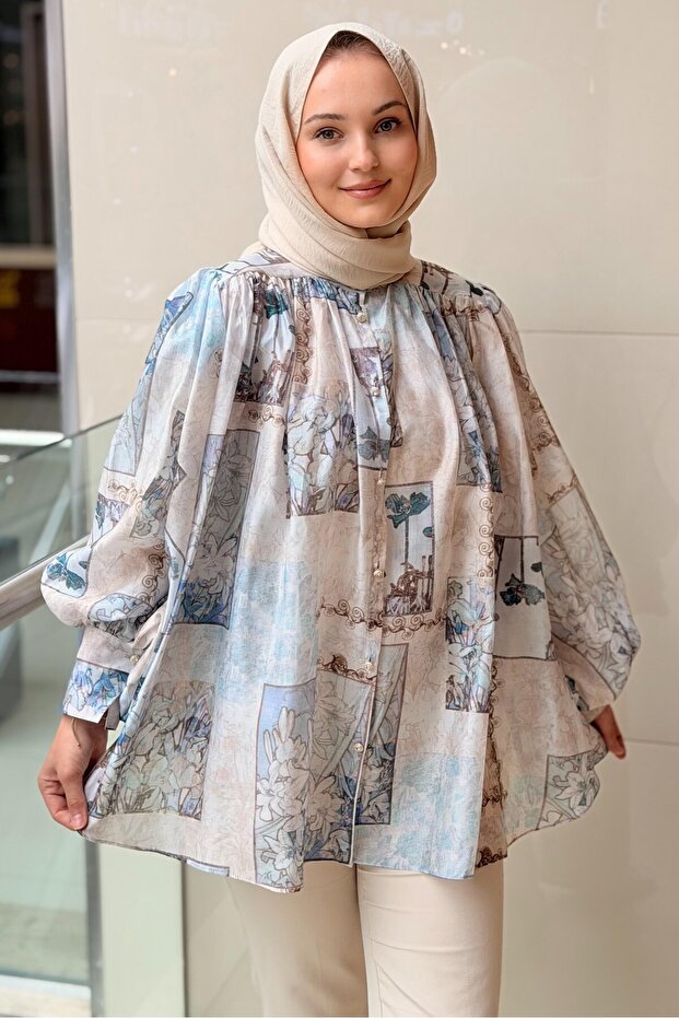 Wide Sleeve Patterned Shirt