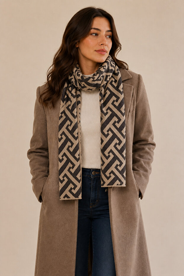 T Patterned Knitwear Scarf - 2