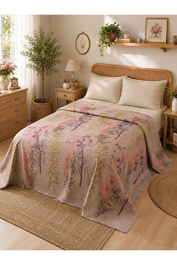 Natural Pique Printed Battal 220X230Cm Urla Beige