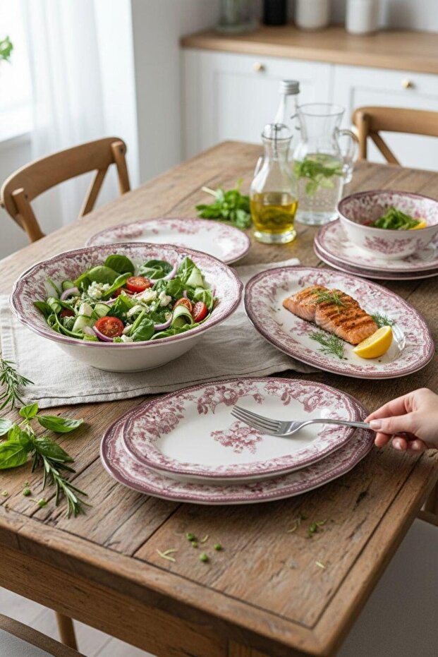 5-Piece Porcelain Velour Maroon Salad Boat Set