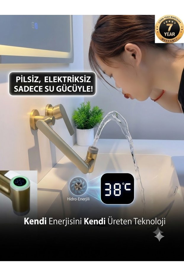 Bathroom Built-In Digital Led Sink Faucet Matte Gold Color Recessed Installation 7 Years Warranty Imported