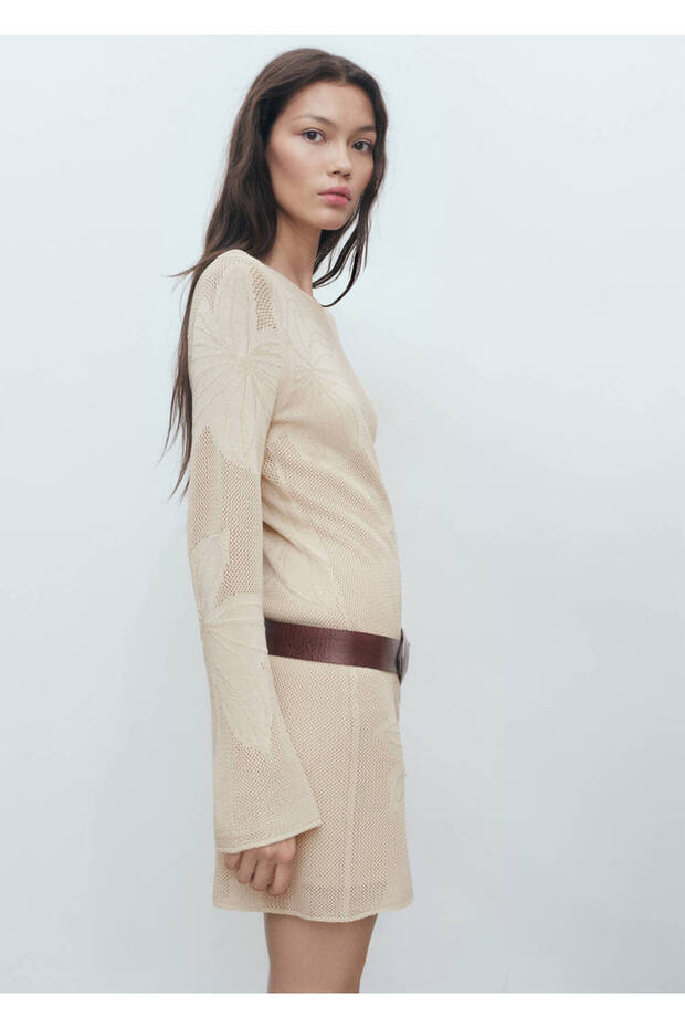 Embroidered Floral Pattern Knitted Dress