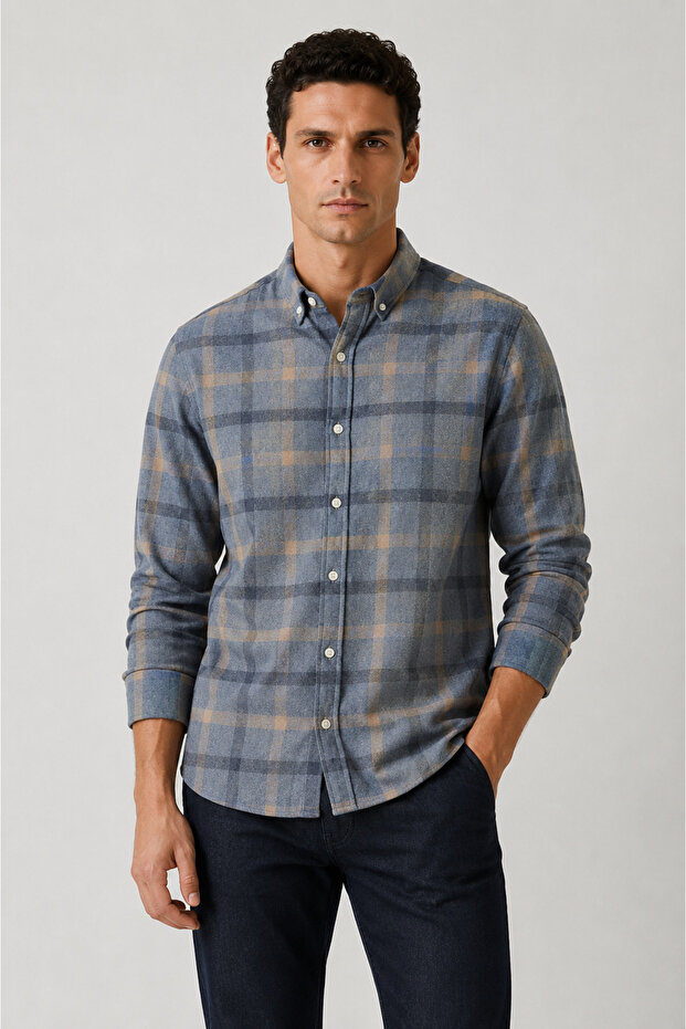Gray Flannel Plaid Winter Shirt | Mew127643-01