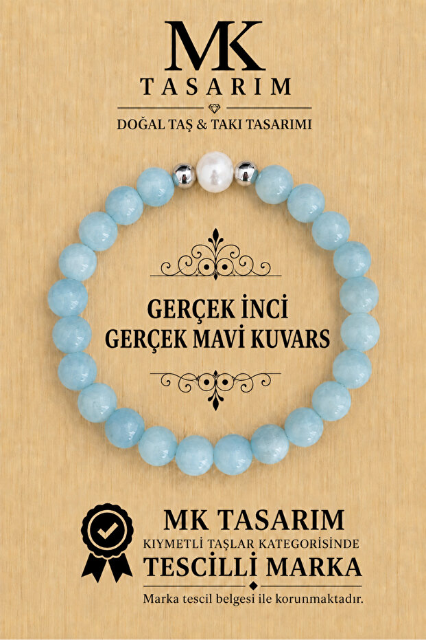 True Blue Quartz - Pearl Bracelet– Mkt.1.101.31-Relaxing, Tranquility, Energy Bracelet