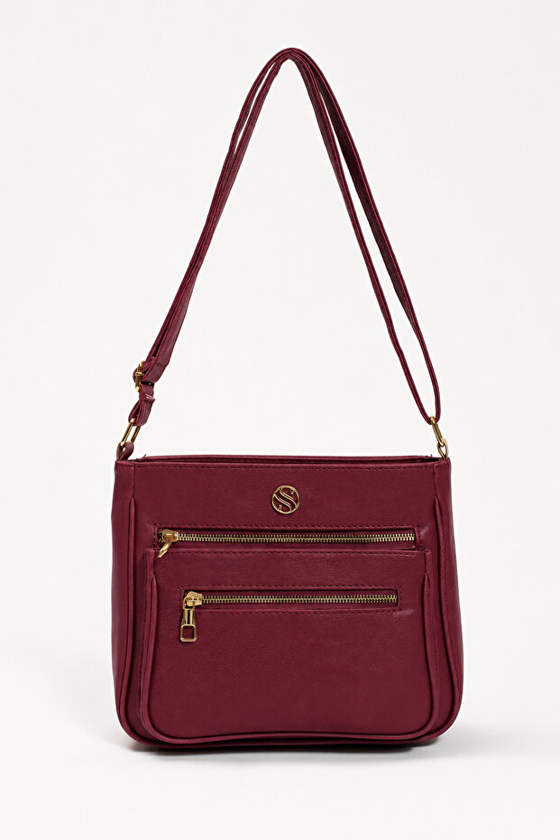Women'S, Adjustable Cross Strap, Four-Pocket Shoulder Bag S-1399 Claret Red
