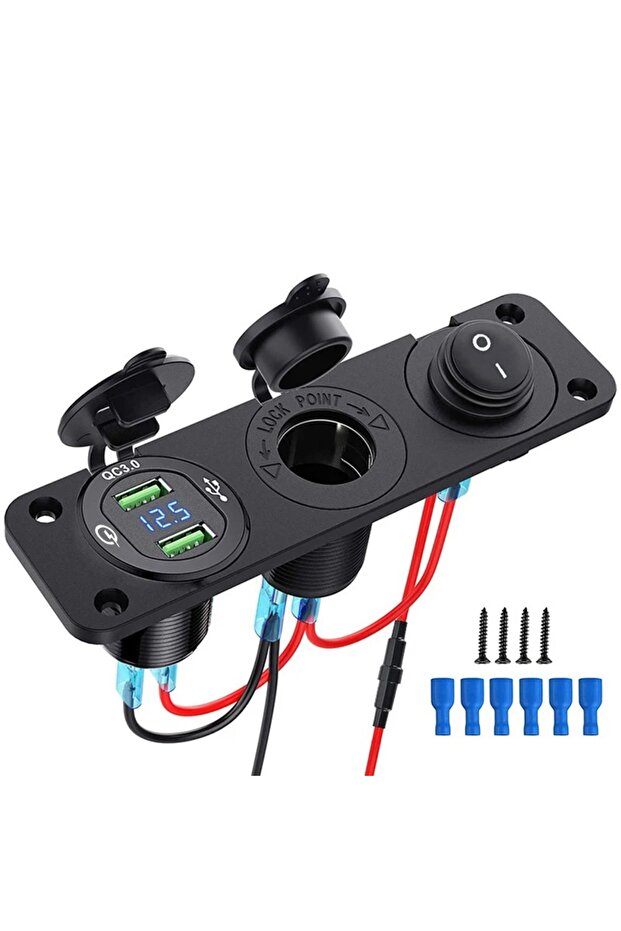 3 منافذ مع مقبس ولاعة سجائر مقاوم للماء، شحن سريع 3.0، مقبس سيارة مزدوج USB 12V/24V