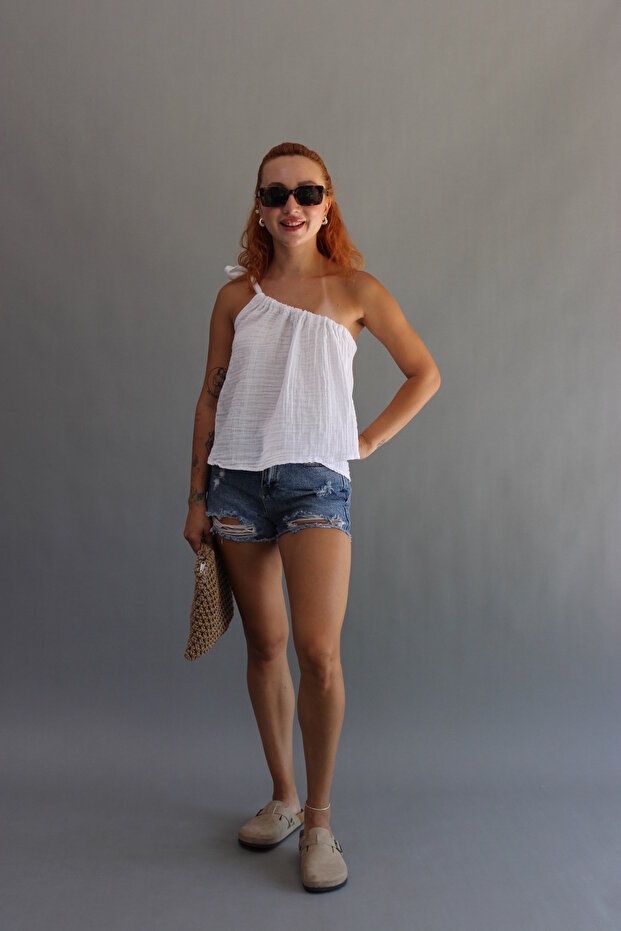 Muslin One-Shoulder Blouse