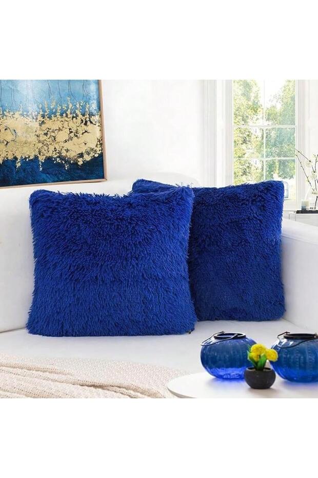 42x42cm blue Pack of 2 Luxury Faux Fur Throw Pillow Cover Deluxe Decorative Plush Pillow Case Cushio