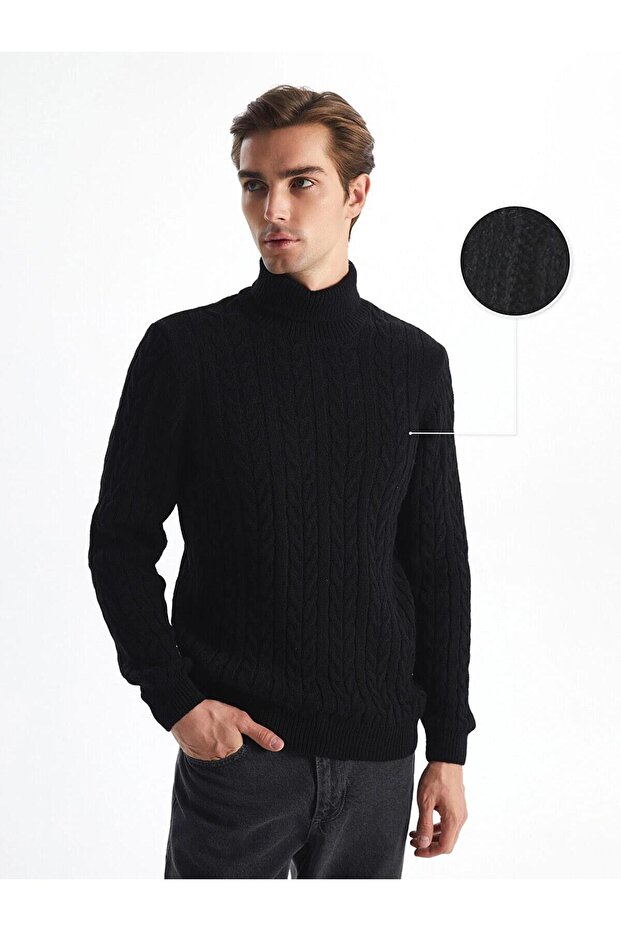 Turtleneck Long Sleeve Men's Knitwear Sweater (W4)