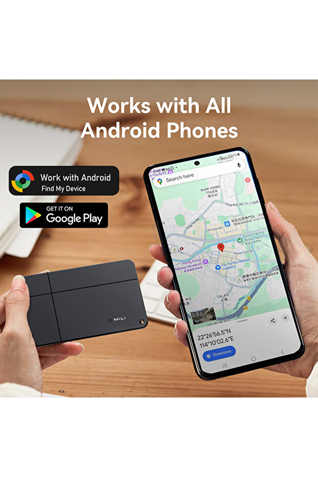 بطاقة تتبع مضادة للضياع رفيعة للغاية مع نظام تحديد المواقع العالمي (GPS) لتطبيق البحث عن الأجهزة على أندرويد - لون أسود - قطعة واحدة