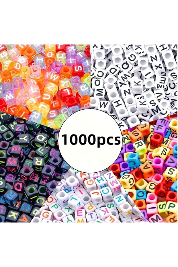 1000pcs 5 Colors 1000pcs/5 Colors Vibrant Square Letter Pattern Acrylic Beads for Jewelry Making