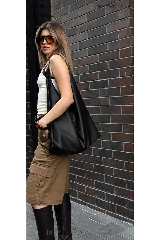 Women's Large Size Casual Shoulder and Handbag University Bag Black Suitable for Laptop and Books (Width 47 cm Height 63 cm)