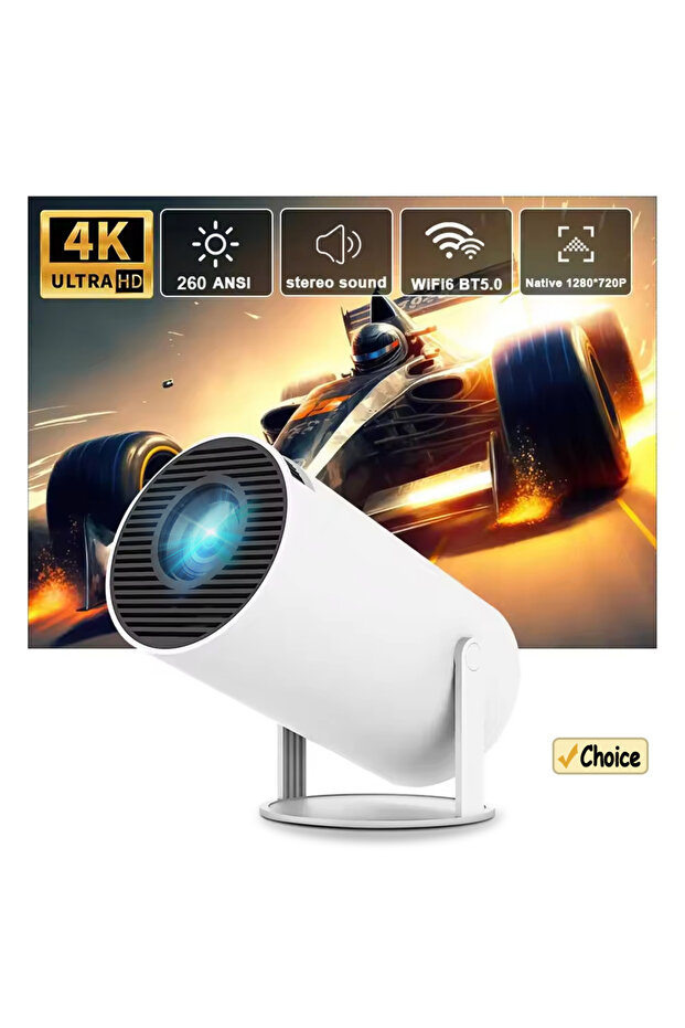 EU Plug Android 11 White 2026 New HY300 Projector 4K Android 11 Wifi6 290ANSI Allwinner H713 BT5.0 1