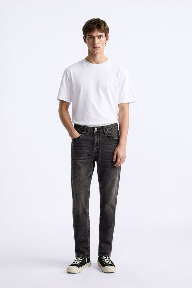 Men's Slim Fit Straight Cut Narrow Leg Anthracite Jean Trousers