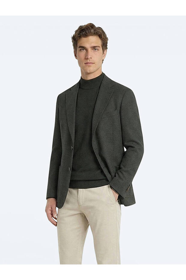 Khaki Modern Fit Wool Blend Jacket