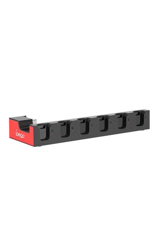 قاعدة شحن SW129 باللون الأحمر والأسود لجهاز Switch 1 Joy-cons، تشحن ما يصل إلى 6 وحدات تحكم مع مؤشر LED و1 US