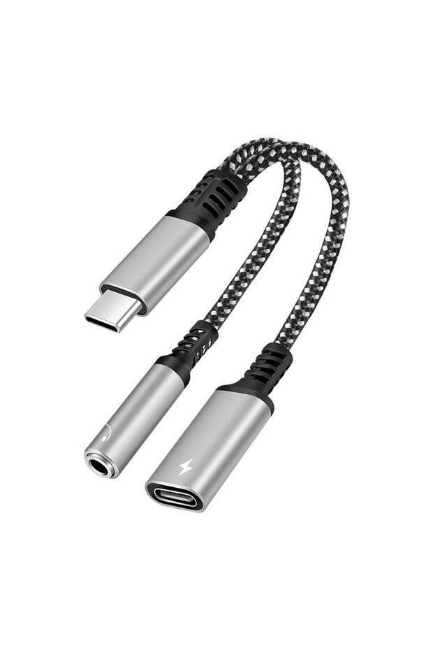 Silver NNBILI 2in1 1in1 USB Type C to 3.5mm Headphone Audio Aux Jack Adapter PD 60W Fast Charging Ca