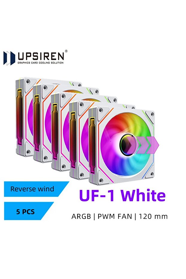 A-RGB Other White REVERSED 5PCS UPSIREN UF-1 PRISM 4 PRO Computer Chassis Fan 12cm ARGB 4 Pin PWM Qu