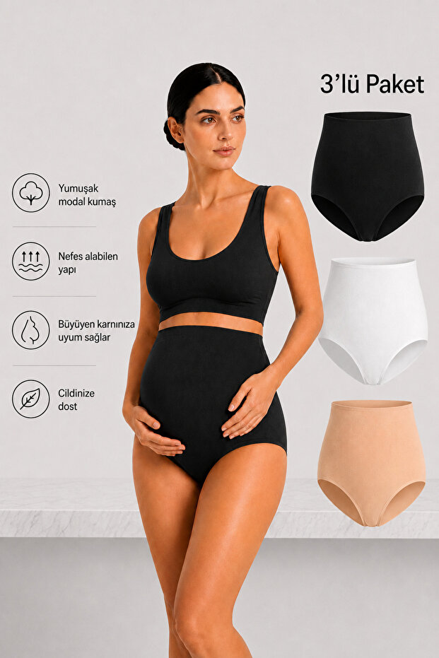 3-Piece Women's Modal Fabric Lycra High Waist Maternity & Postpartum Panties