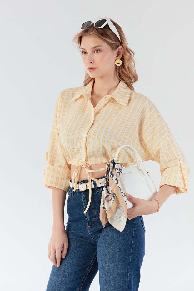Striped Tie Front Crop Shirt