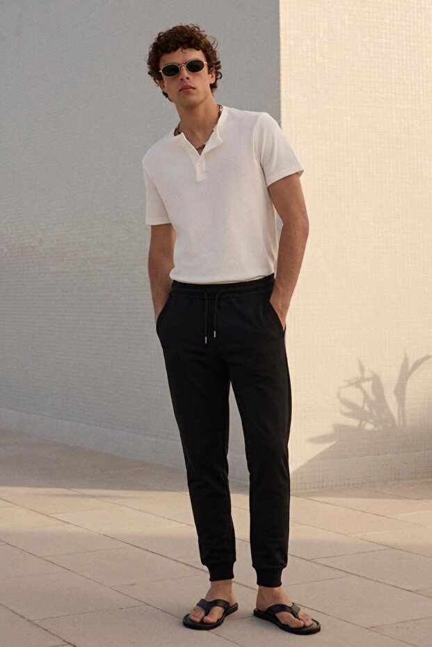 Men's Tight High Waist Black Sweatpants with Elastic Waist