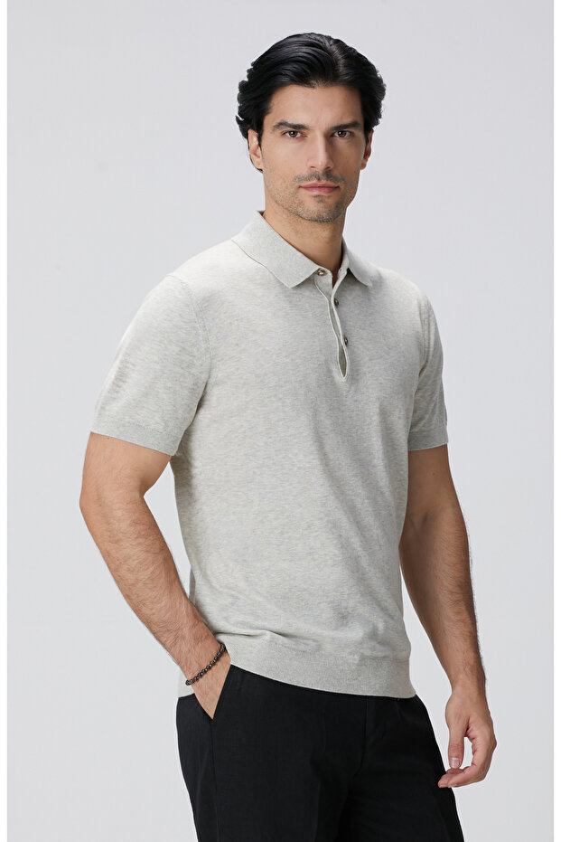 Gri Melanj Polo Yaka Basic Kazak