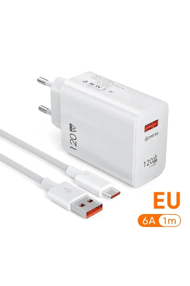 شاحن USB بتقنية GaN بقوة 120 واط مع كابل 6 أمبير، شحن سريع 3.0، قابس أوروبي/أمريكي، محول شحن للهواتف مع سلك من النوع C