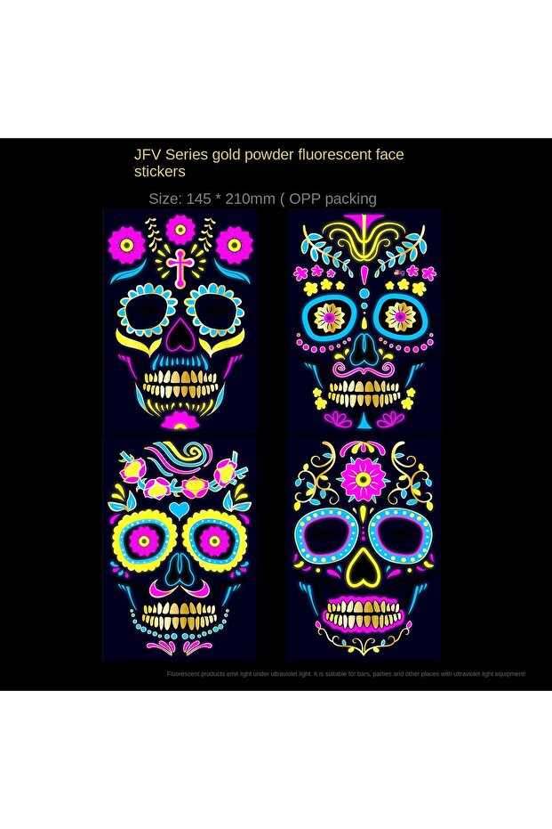 4PCS A Stickers 1/4/8pcs Fluorescent Waterproof Face Tattoo Temporary Face Sticker For Halloween Mus