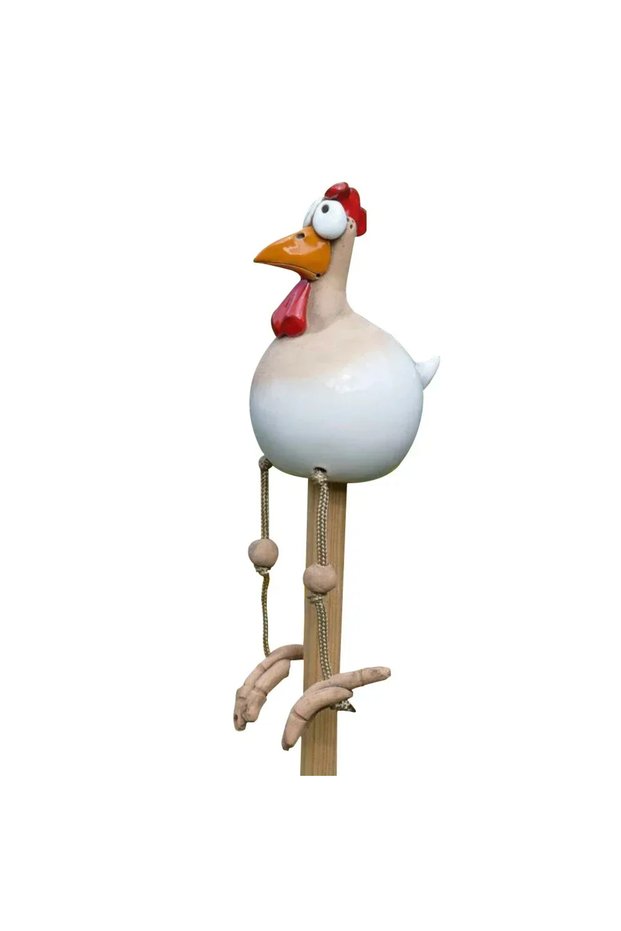 White Resin Crafts Statues Funny Big Eyed Chicken Statue Long Foot Hen Sculptures Garden Fence Art S