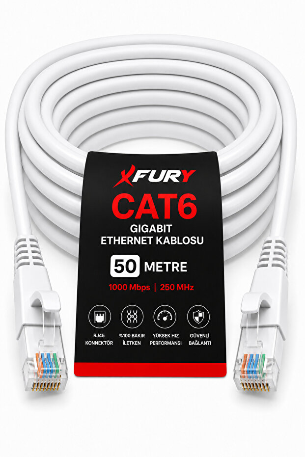 كابل إيثرنت CAT6 بطول 50 مترًا، كابل RJ45 LAN للإنترنت والمودم والراوتر والكمبيوتر