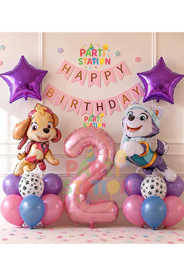 Paw Patrol Skye and Everest Concept 2Nd Birthday Party Balloon Set