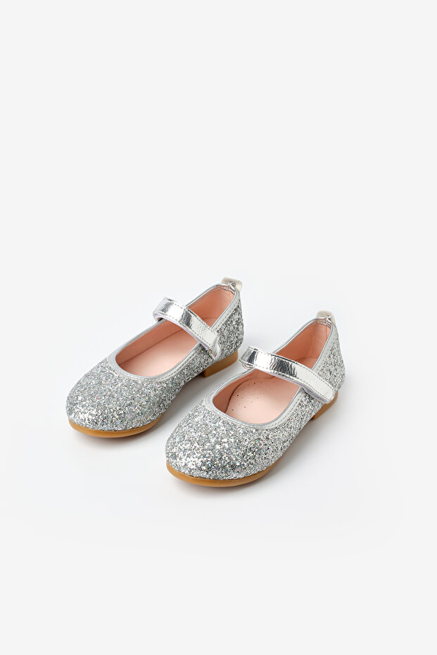 Silver Glittery Velcro Girls' Shoes