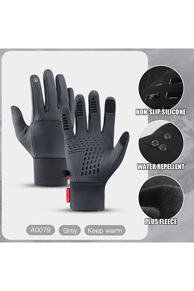 L grey Waterproof Cycling Gloves Winter Touch Screen Bicycle Gloves Outdoor Scooter Windproof Riding