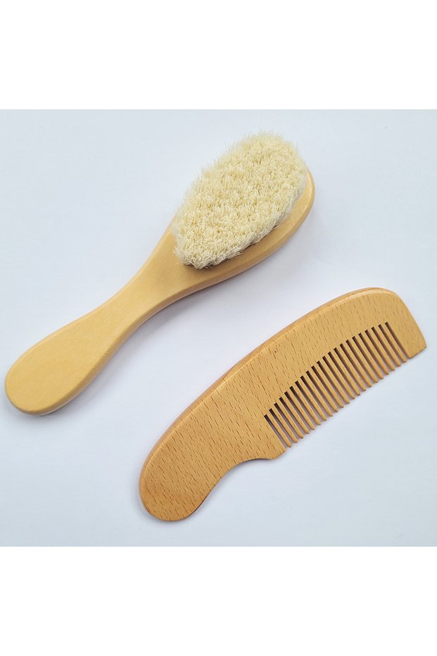 MULTI 2pcs Baby Comb Set Baby Care Hair Brush Beech Soft Wool Wood Comb Newborn Massager Baby Shower