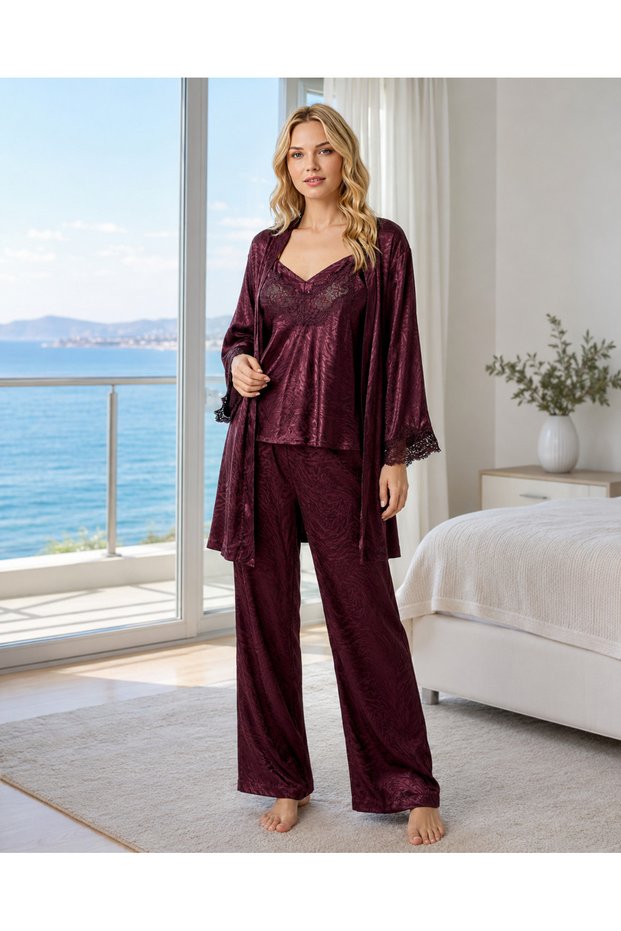 Women's Summer Satin Pajama Set | Lace Detailed Stylish and Elegant Model 31-145