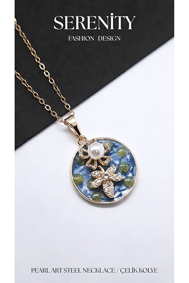 Colorful Enamel Pearl Art Steel Necklace01