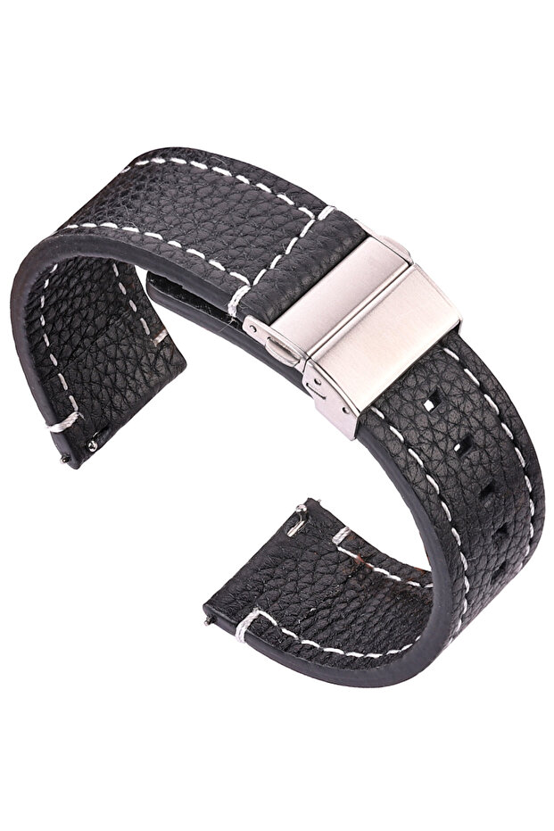 20mm Black Genuin Leather Watchbands For Watch 3 4 5 Strap Women Men18mm 20mm 22mm 24mm W
