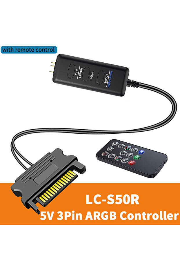 كابل تمديد واجهة SATA LC-S50R TEUCER ARGB 5 فولت 3 سنون إلى منظم إضاءة مع وحدة تحكم LC-S50R ARGB