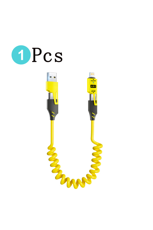 1.5 متر 1 قطعة - أصفر 1-2 قطعة كابل بيانات ربيعي سريع الشحن 65 واط كابل USB قابل للسحب من النوع C لأجهزة iPhone