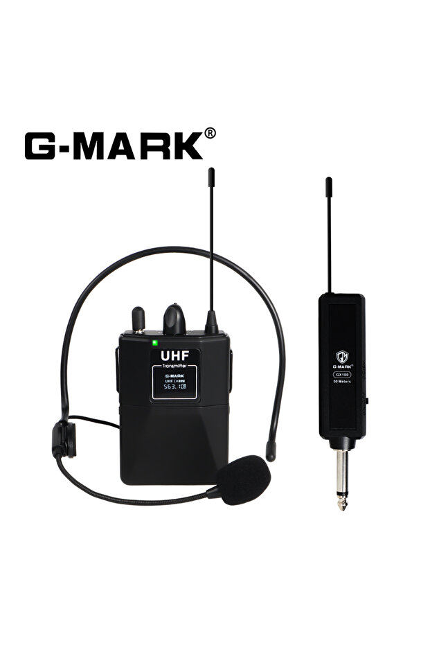 ميكروفون لاسلكي مثبت على الرأس من جي-مارك GX100، ميكروفون احترافي UHF بمشبك، مدى 50 مترًا، مناسب للحفلات