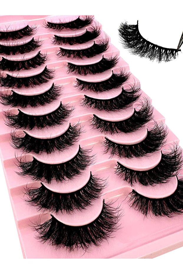 10 pairs3D115 NEW 10 Pairs Cat Eye Lashes Fluffy Faux Mink Lashes 8D Wispy Lashes Pack Dramatic Long