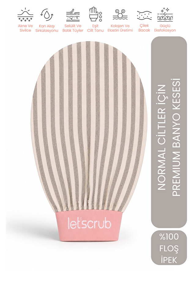 Premium Ecru Gray Zebra Bath Shower Scrub Exfoliating Glove 100% Floş Silk for Normal Skin 1 Piece