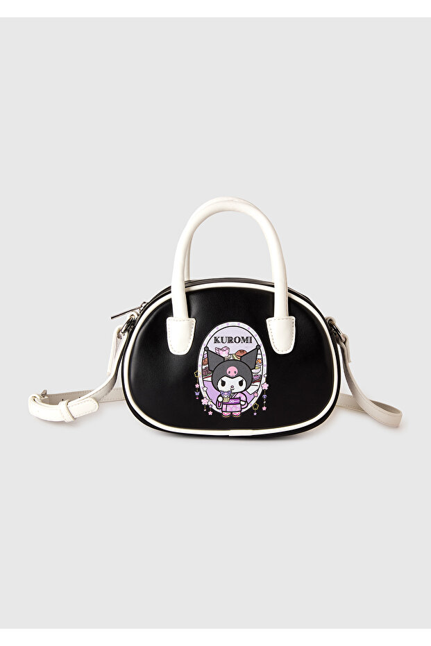 Girl's Black Kuromi Printed Strap Shoulder Bag