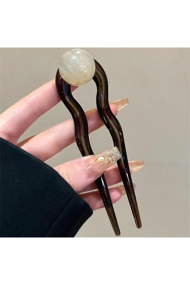 4 beige Fashion Colored Pearl U-Shaped Hair Sticks Hairpin Hair Fork Bun Sweet Trendy Acrylic Hair C
