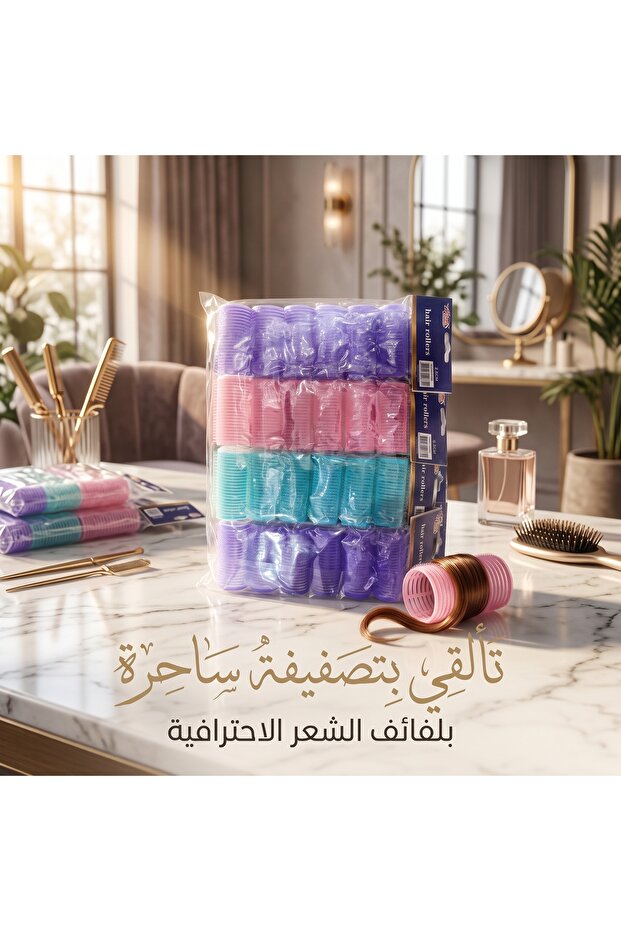 مجموعة بكرات شعر لاصقة 2.5 سم اربع اكياس لتجعيد وتصفيف الشعر - متعدد الألوان
