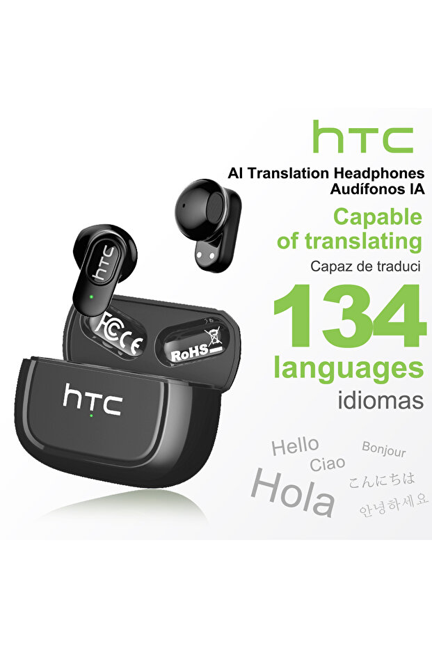 black AI HTC NE51 Bluetooth Earphones TWS Sport Wireless Headphones Long Life with Mic In-Ear Earbud