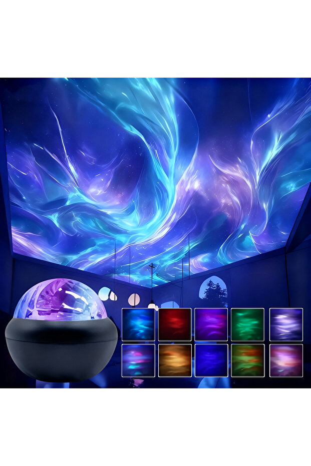 black New Arctic Ripple Dynamic Light Shadow Starry Sky Lamp, Romantic Mood Night Light for Bedroom,