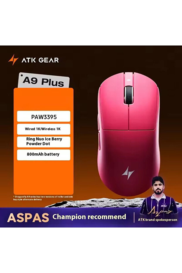 A9 Plus Red ATK Dragonfly A9 Series Wireless Mouse Tri Mode PAW3950 Nordic52840 8K 53g Lightweight C