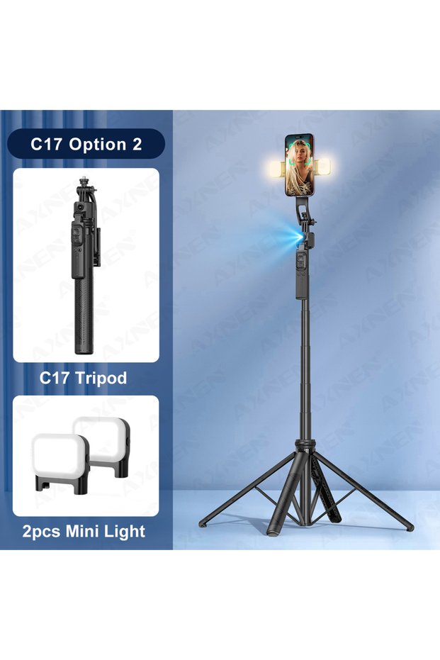 C17 0ption 2 1630mm/64in C17 Tripod Selfie Stick 360° Auto Rotation Shooting Quadruped Phone Stand F