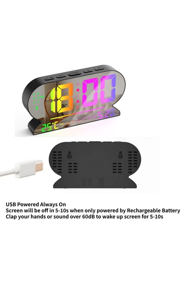 ساعة منبه رقمية تعمل بالطاقة عبر USB مع مؤشر درجة الحرارة والتاريخ والأسبوع، منبهين، وضع ليلي، وظيفة الغفوة، ساعة طاولة 3 في 1